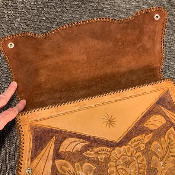 Vintage Hand Tooled Leather Noami Purse - floral large case handmade handbag - Picture 8 of 16